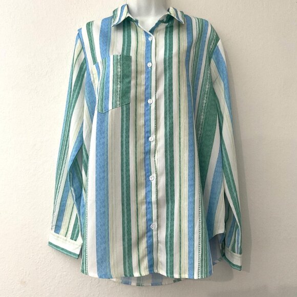 BLUE GREEN STRIPE BUTTON-DOWN SHIRT XL LIKE NEW CONDITION - Picture 1 of 12
